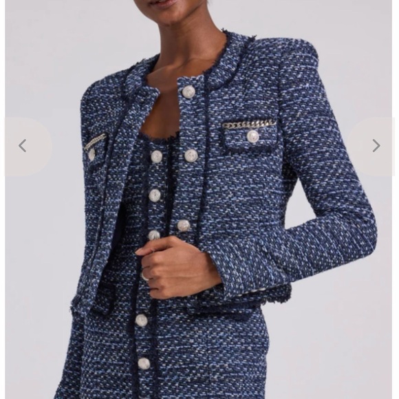 Generation Love Navy Cropped Tweed Kristen Blazer Jacket with Silver Chain, XS - Picture 5 of 11